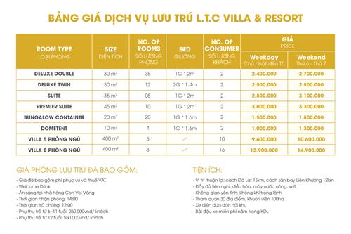 DỊCH VỤ LƯU TRÚ - L.T. C VILLA & RESORT